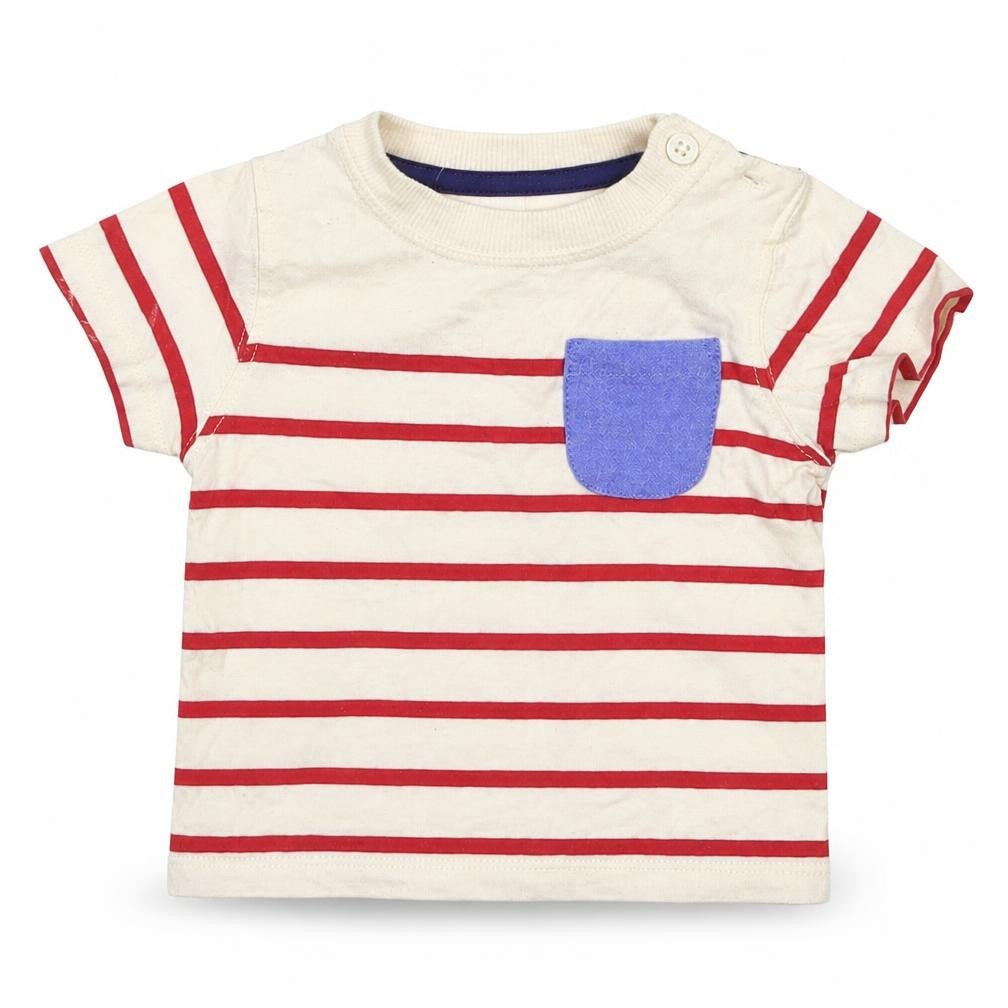 John Lewis Baby White Striped  Basic T-Shirt Size 3-6 Months