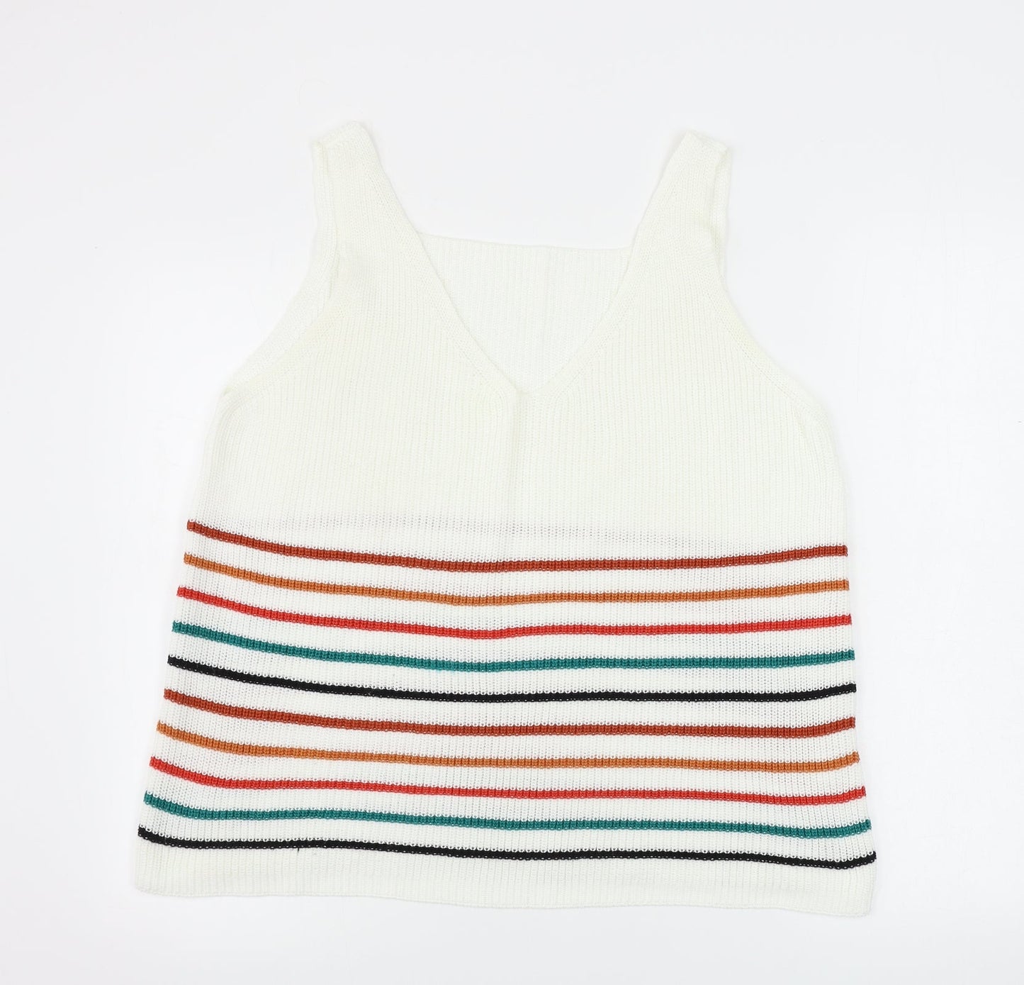 Preworn  Womens White Striped  Pullover Jumper Size XL