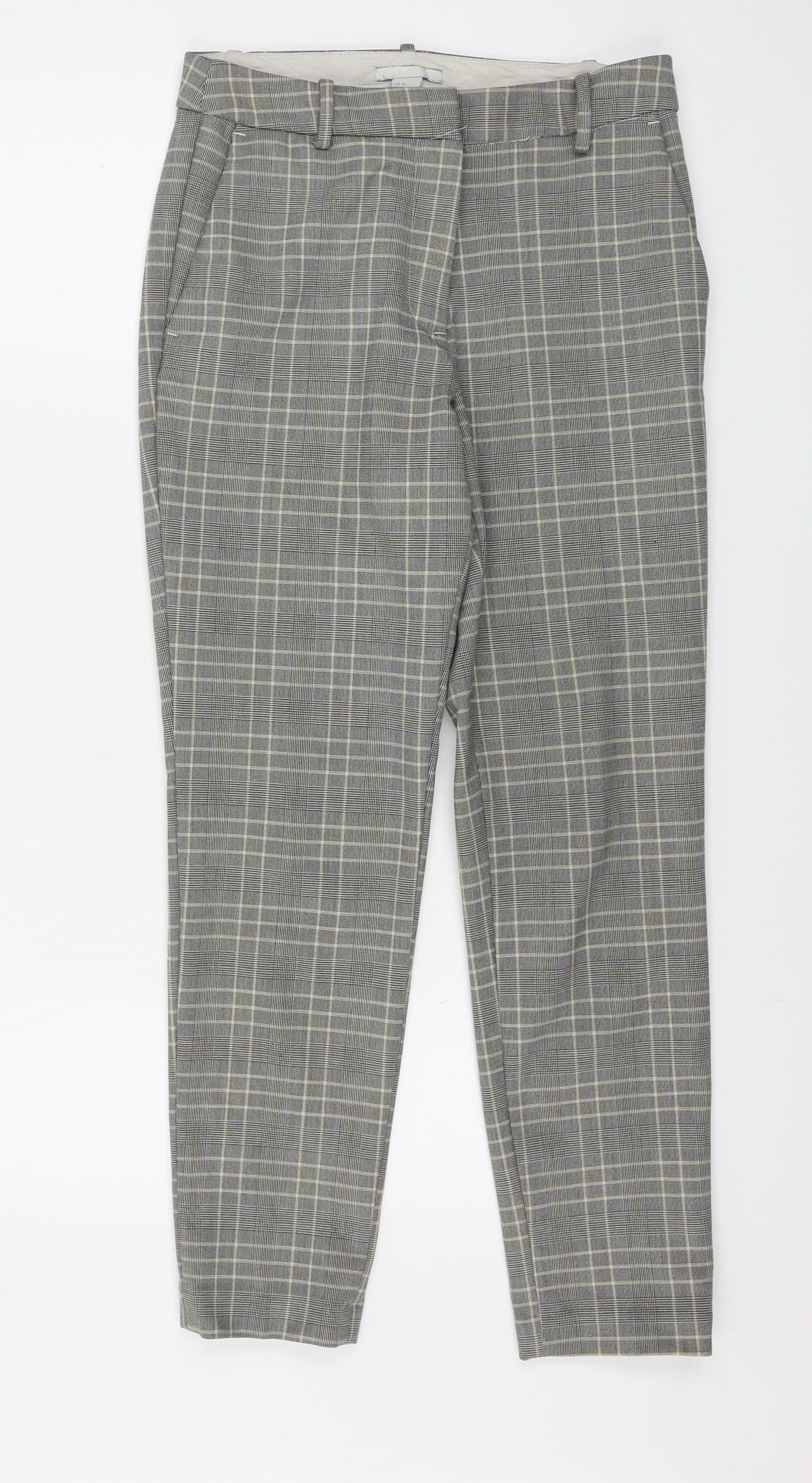H&M  Womens Beige Check  Trousers  Size 6 L25 in