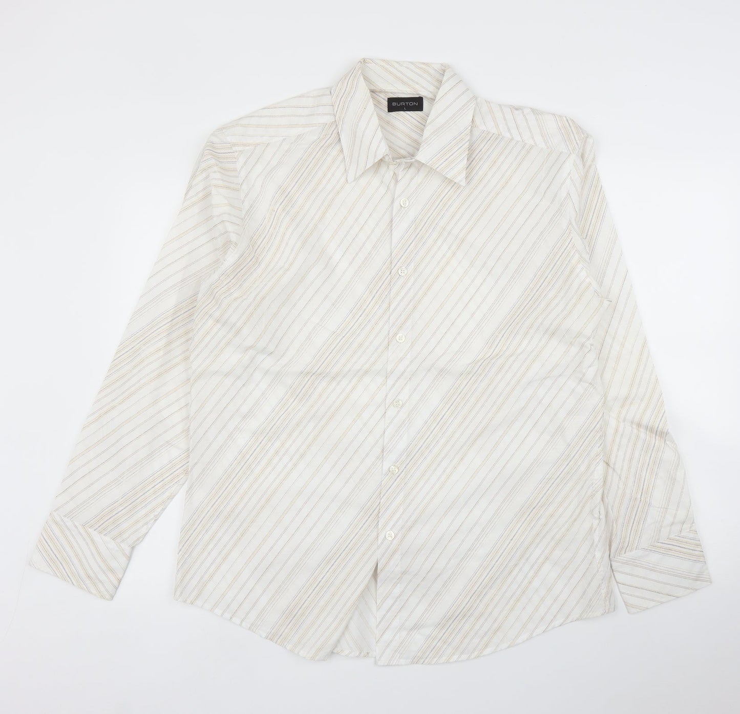 Burton Mens Beige Striped   Button-Up Size L