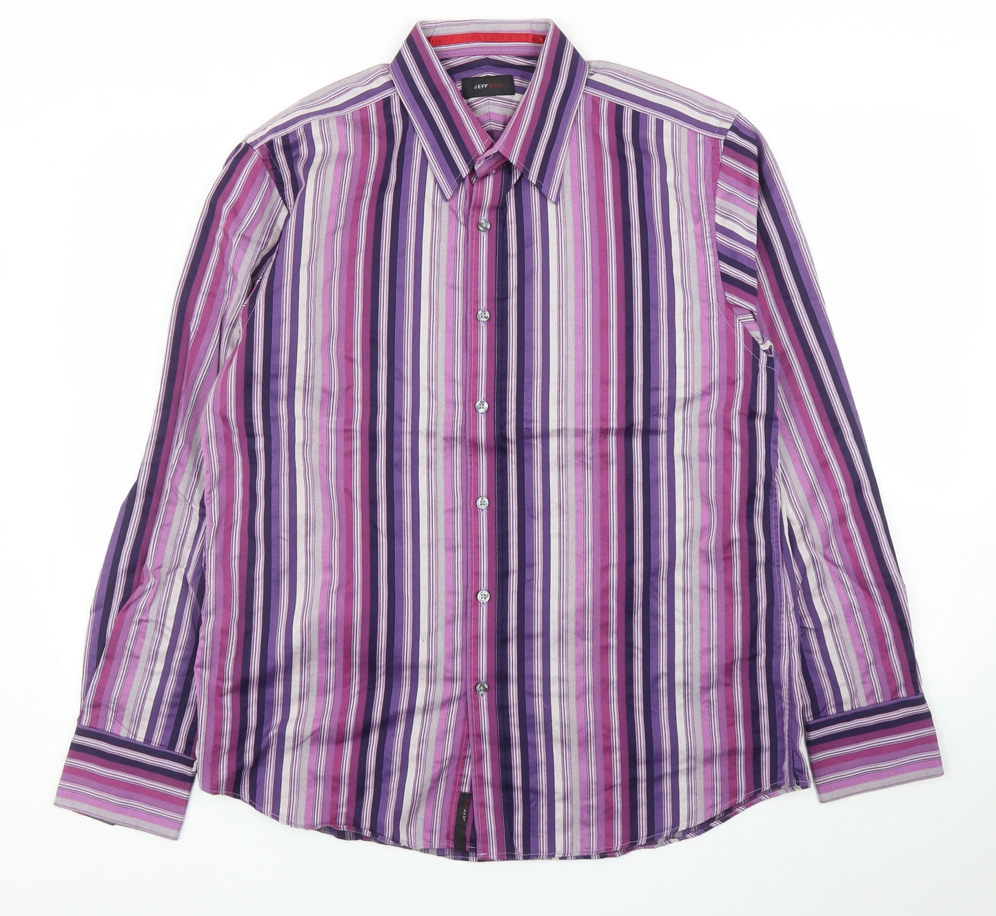 Jeff & Co Mens Purple Striped   Button-Up Size L