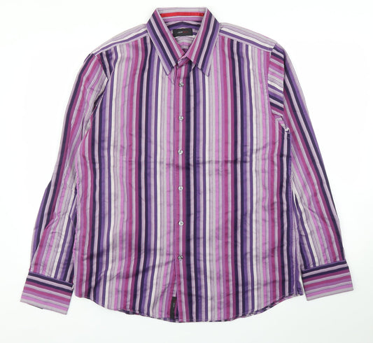 Jeff & Co Mens Purple Striped   Button-Up Size L