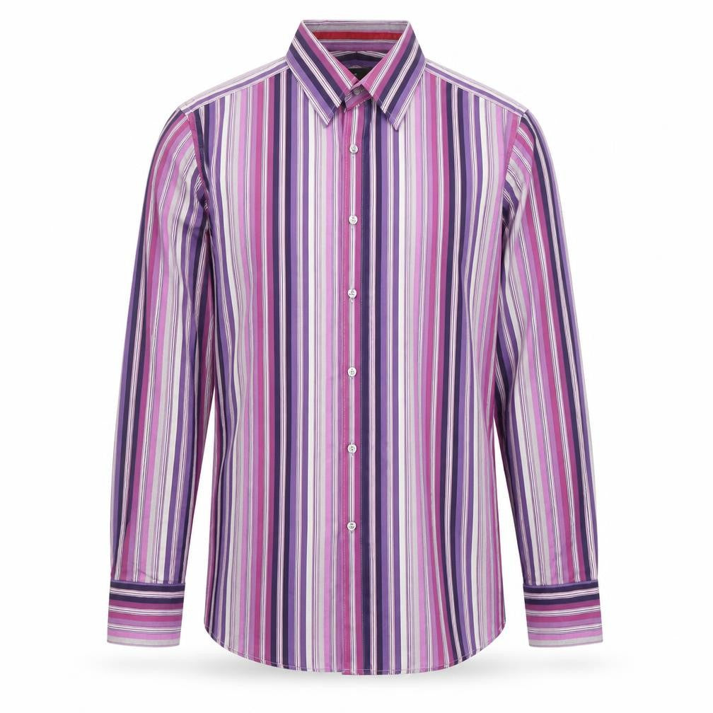 Jeff & Co Mens Purple Striped   Button-Up Size L