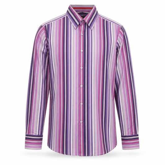 Jeff & Co Mens Purple Striped   Button-Up Size L