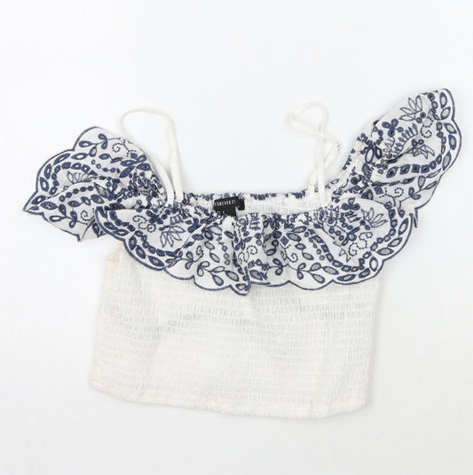 Forever21 Womens White Floral  Cropped T-Shirt Size S