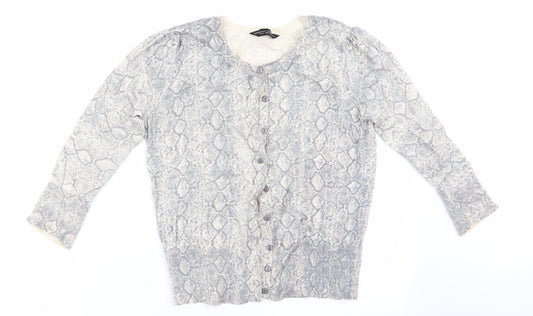 Dorothy Perkins Womens Grey Animal Print  Cardigan Jumper Size 14