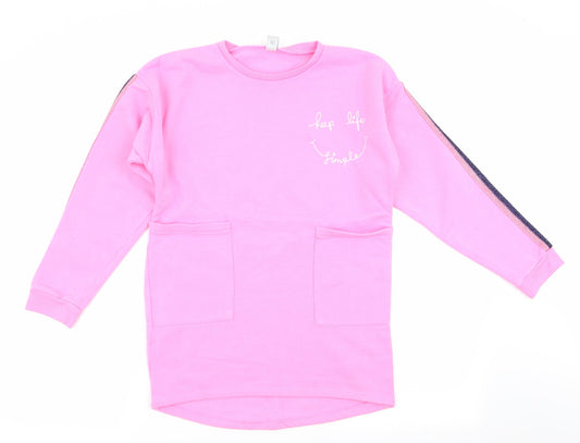 TU Girls Pink   Pullover Sweatshirt Size 10-11 Years  - Glitter Stripes on arms