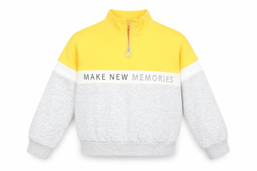 H&M Girls Yellow Colourblock  Pullover Sweatshirt Size 10-11 Years  - Make new memories