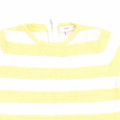 Next Womens Yellow Striped  Pullover Jumper Size 10  - Back Zip