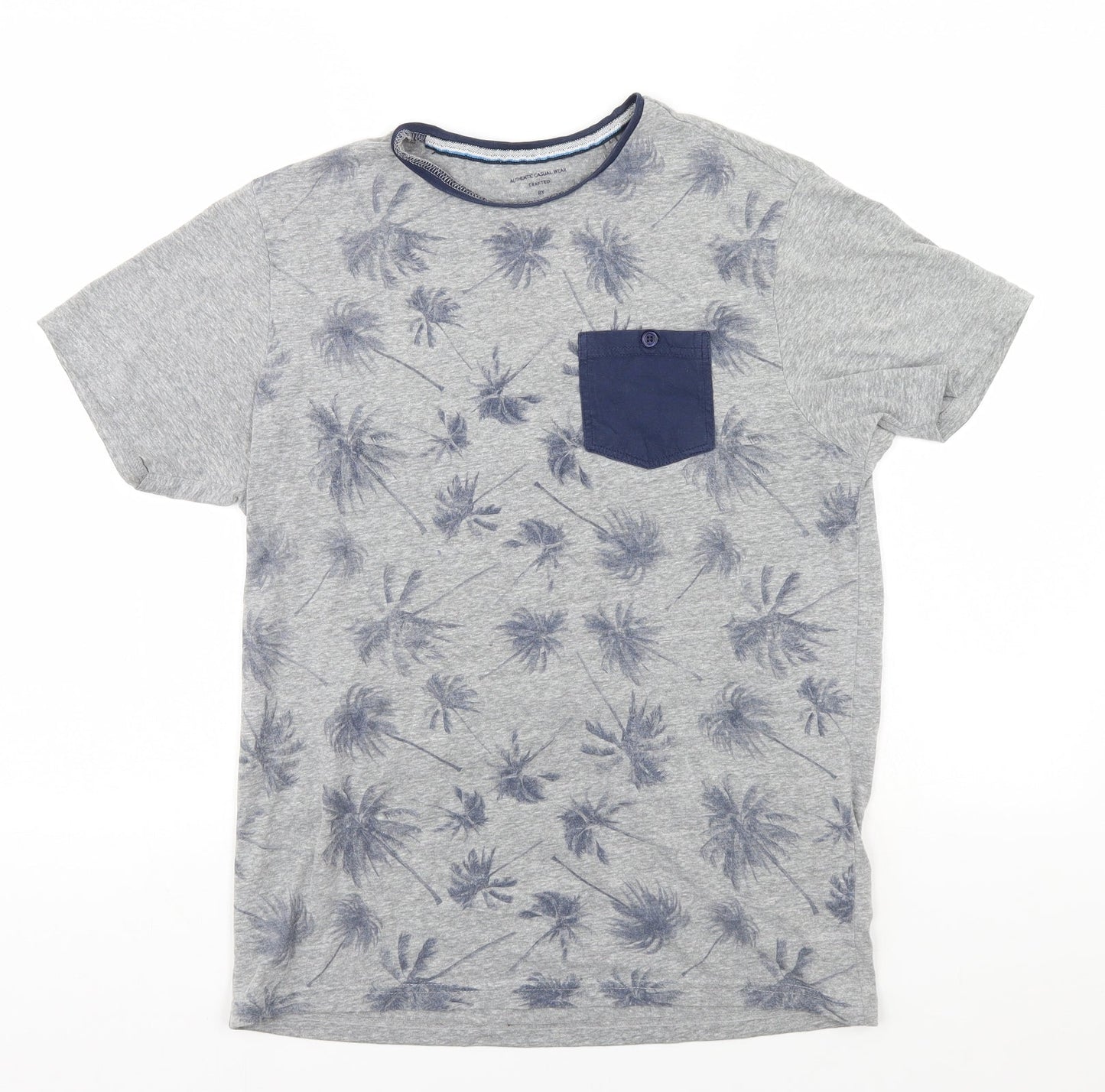 Easy Mens Grey Floral   T-Shirt Size M
