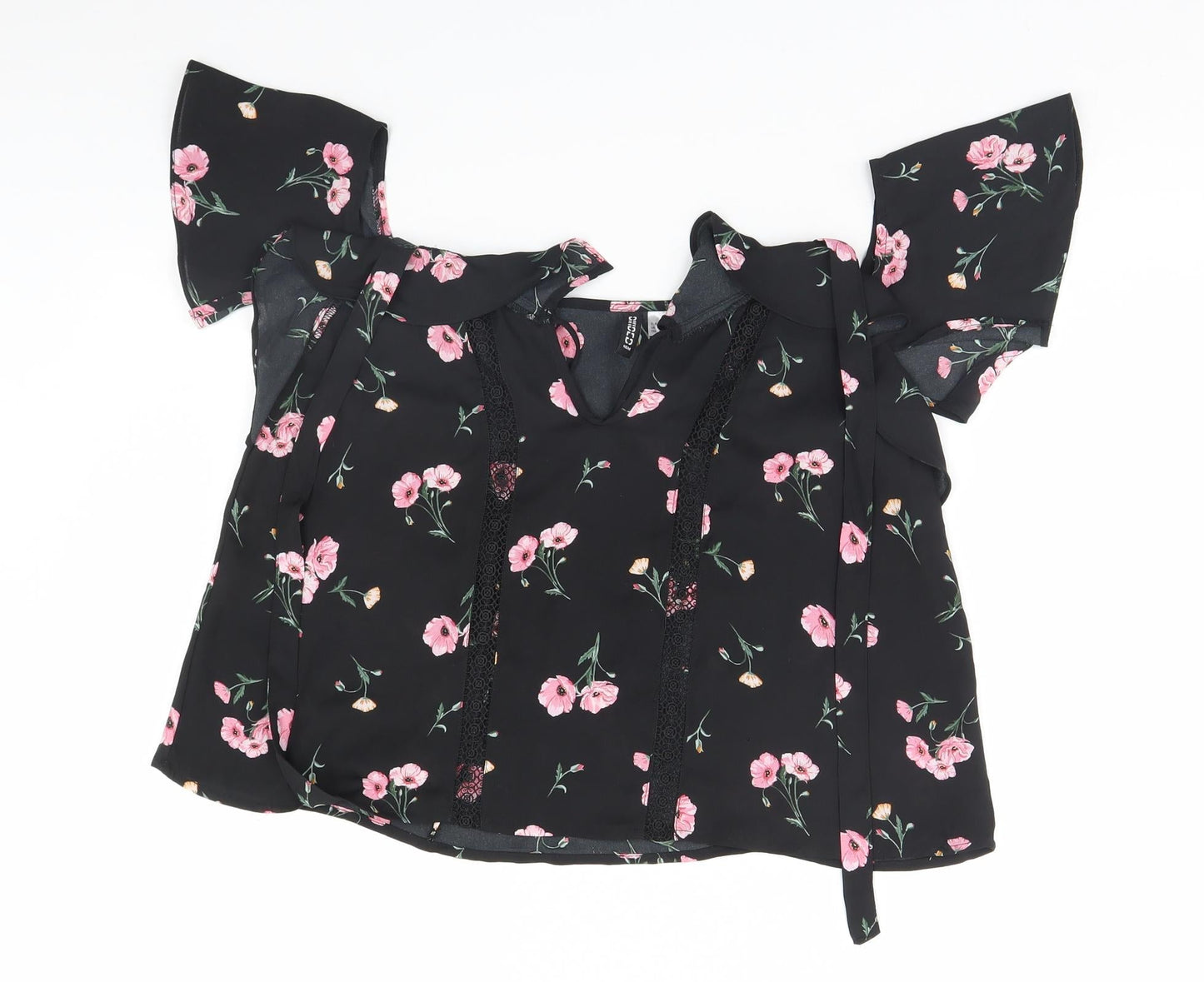Divided Womens Black Floral  Basic Blouse Size 8