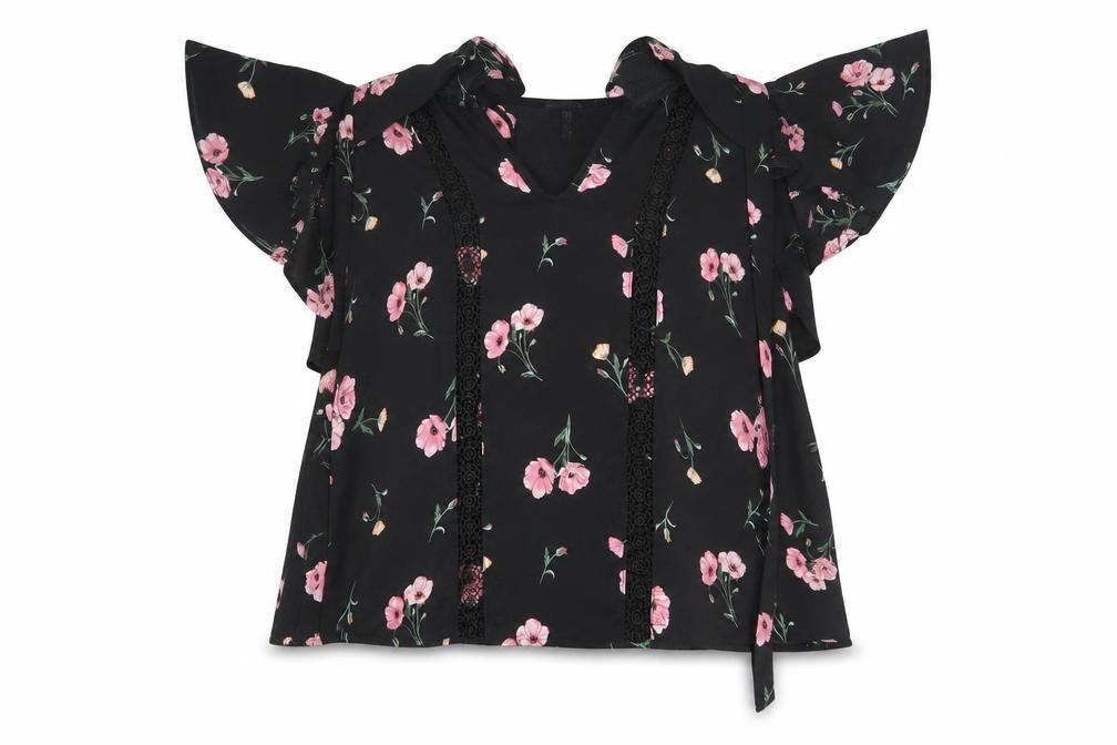 Divided Womens Black Floral  Basic Blouse Size 8
