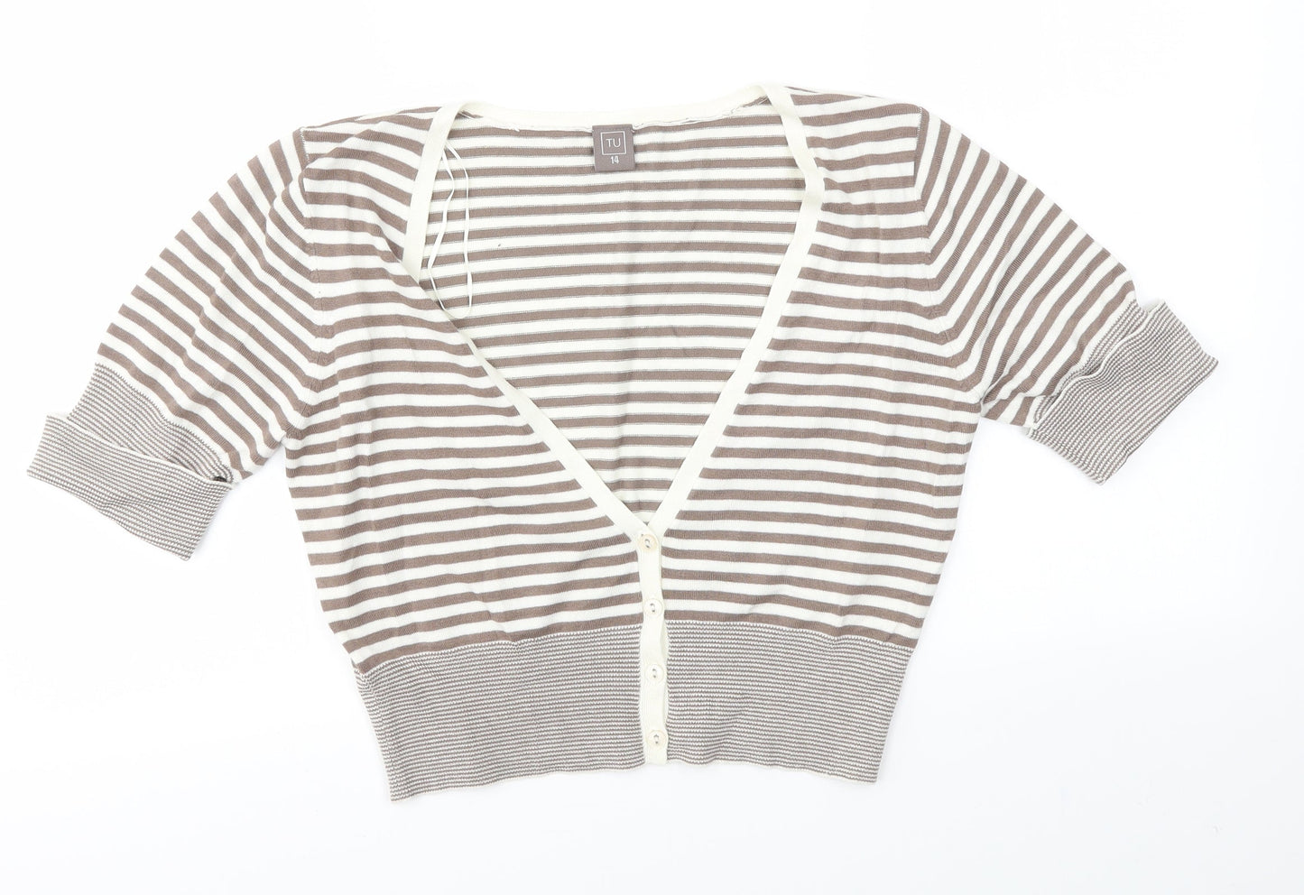 TU Womens Brown Striped  Basic Blouse Size 14