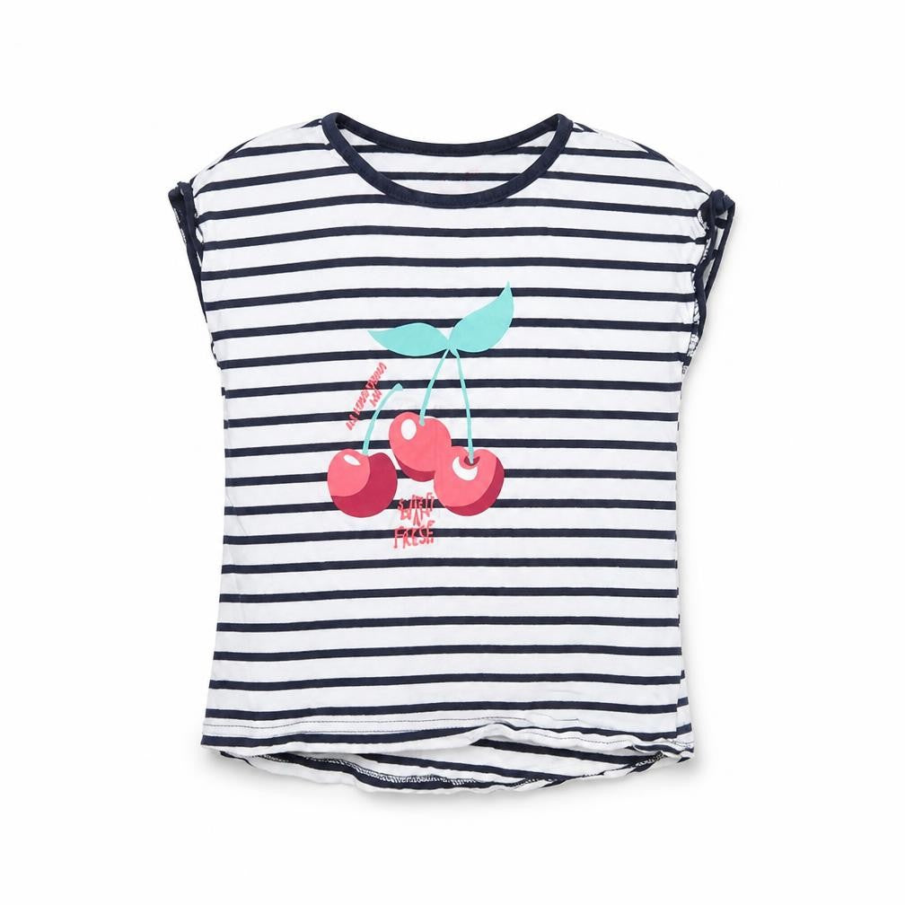 LILY&DAN Girls White Striped  Basic T-Shirt Size 5-6 Years