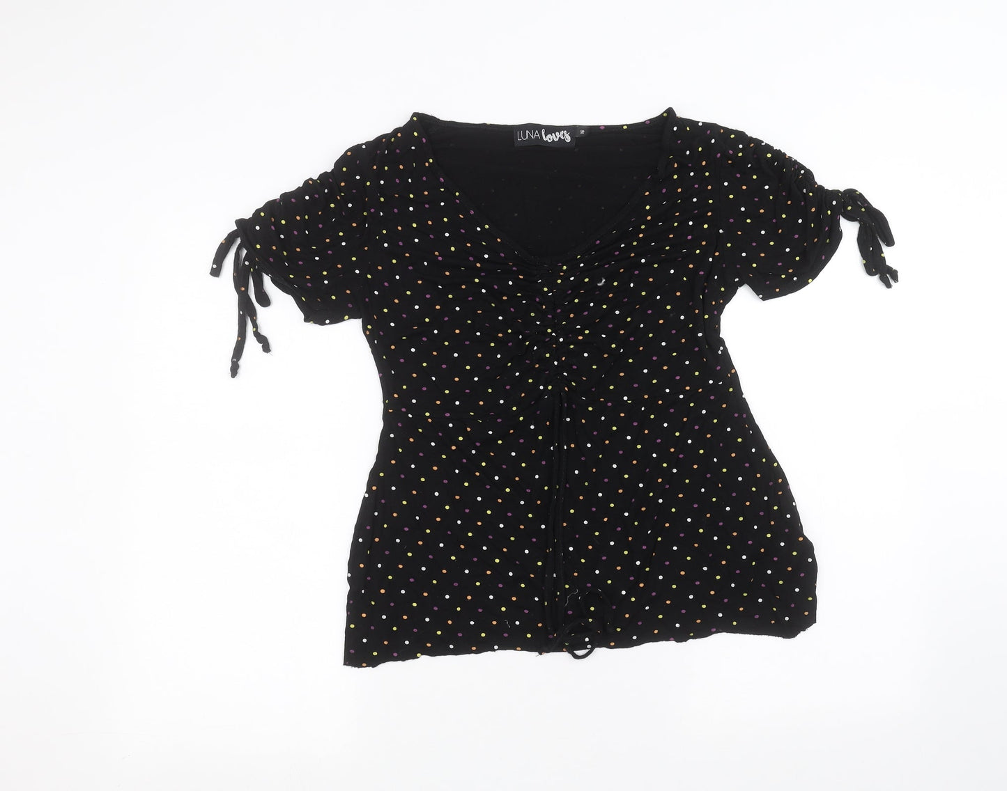 Luna Loves Womens Black Polka Dot  Basic T-Shirt Size 6