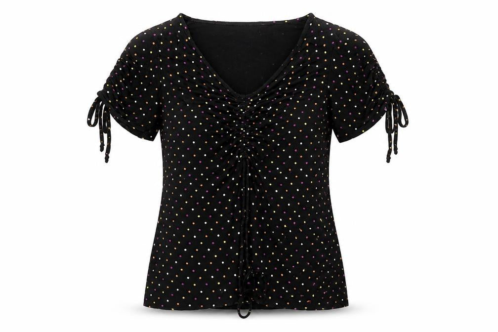 Luna Loves Womens Black Polka Dot  Basic T-Shirt Size 6