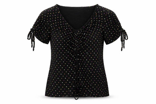 Luna Loves Womens Black Polka Dot  Basic T-Shirt Size 6