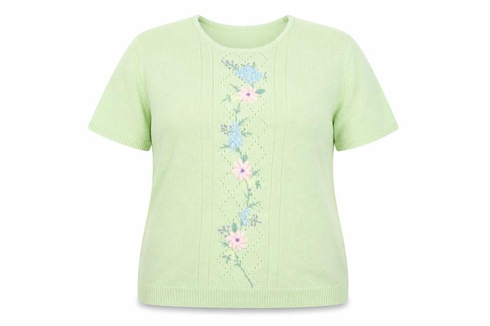 Damart Womens Green Floral  Basic T-Shirt Size 16