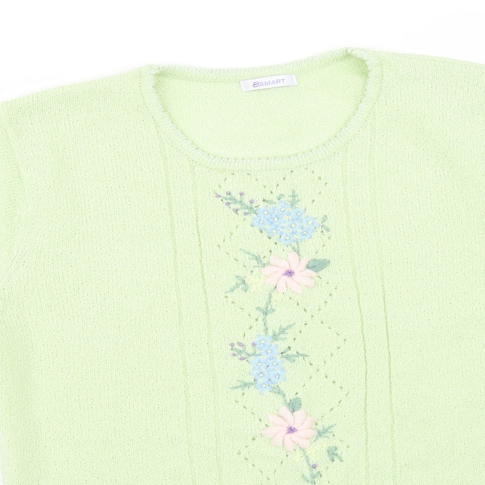 Damart Womens Green Floral  Basic T-Shirt Size 16