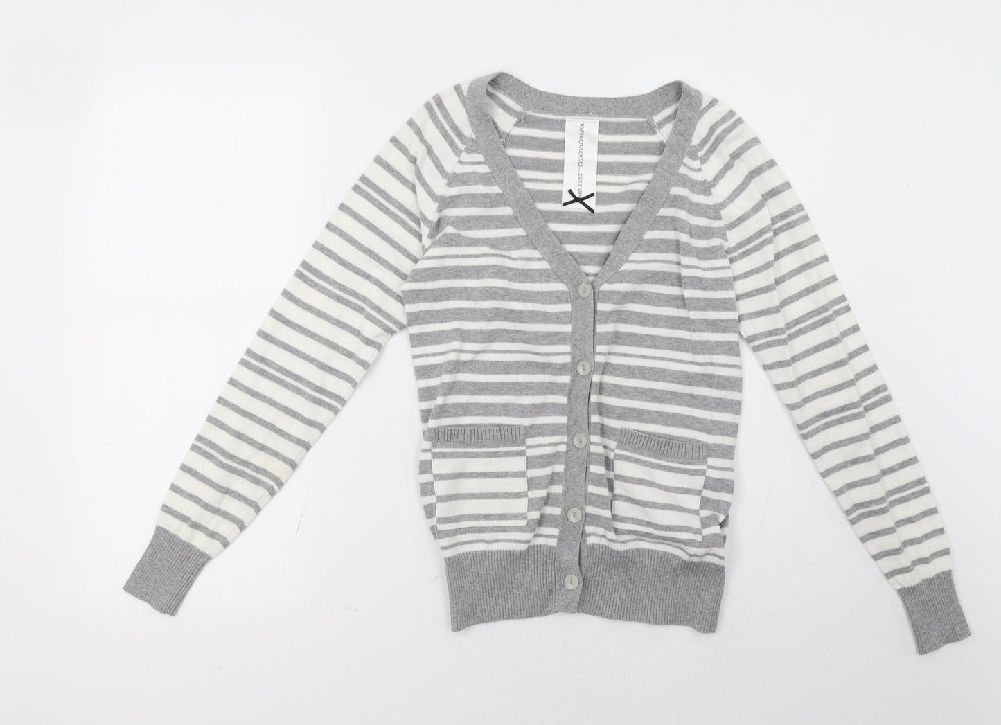 evie Womens Grey Striped  Cardigan Jumper Size 8