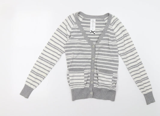 evie Womens Grey Striped  Cardigan Jumper Size 8