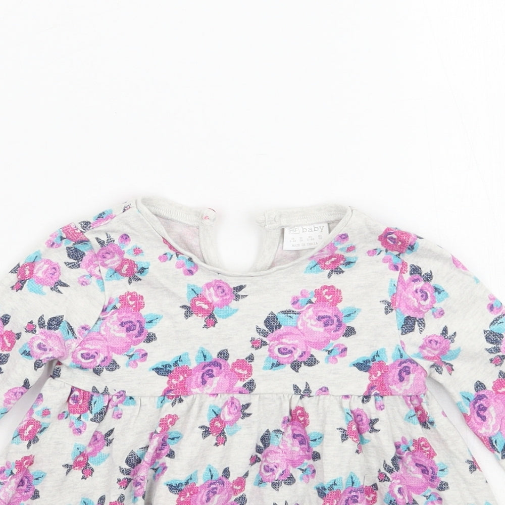 F&F Girls Grey Floral  Basic Blouse Size 3-6 Months