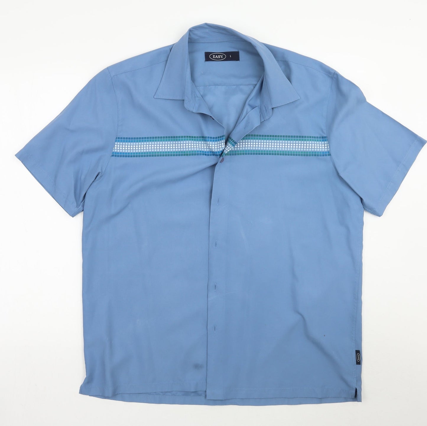Easy Mens Blue Geometric   Button-Up Size L