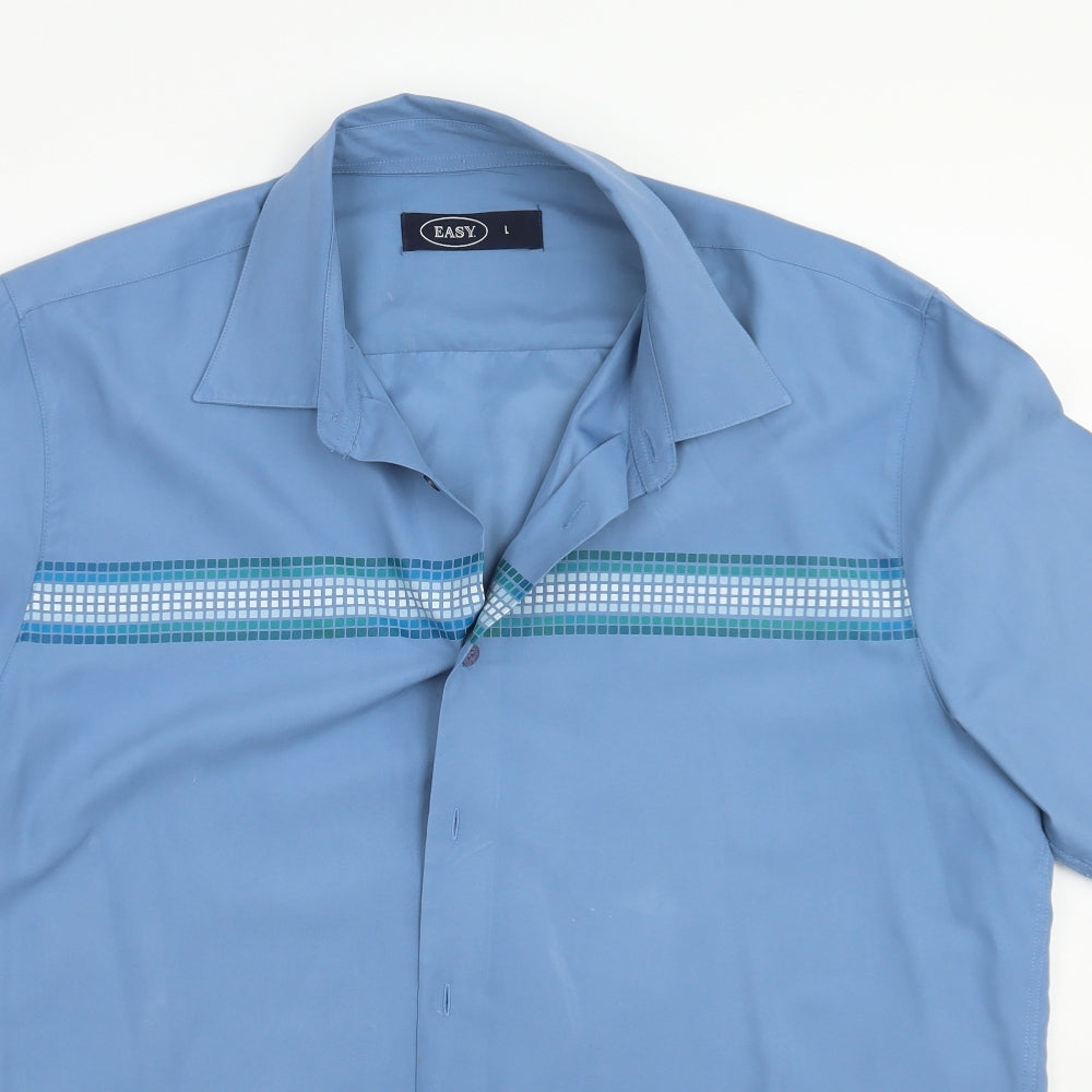Easy Mens Blue Geometric   Button-Up Size L
