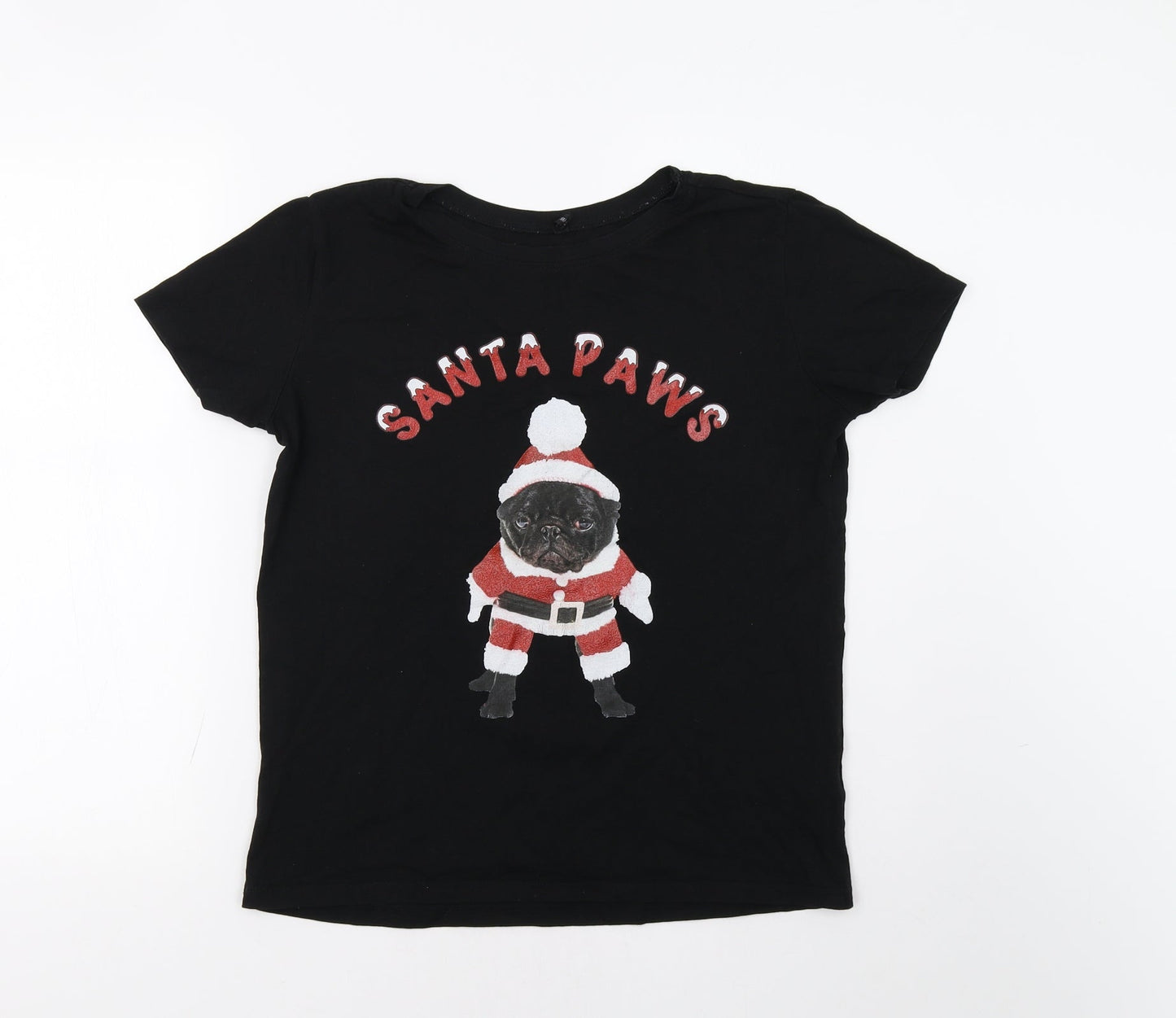 Sinsay Womens Black   Basic T-Shirt Size M  - Santa Paws