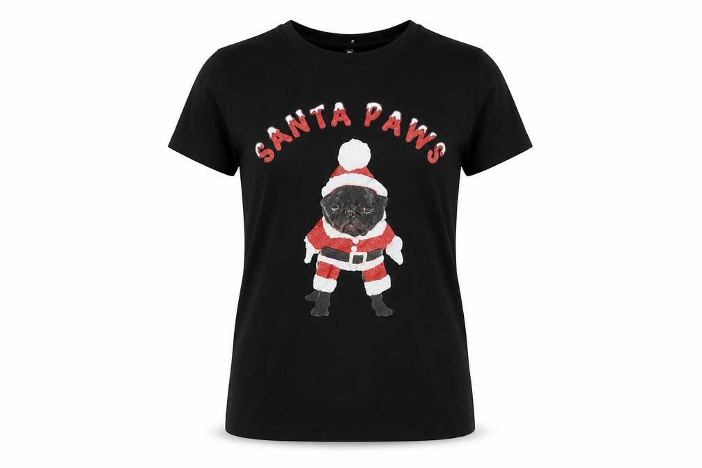 Sinsay Womens Black   Basic T-Shirt Size M  - Santa Paws