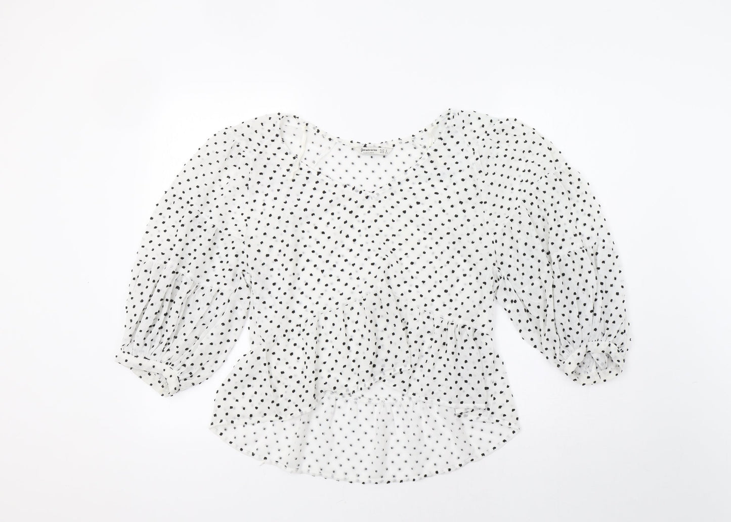 Stradivarius Womens White Polka Dot  Basic Blouse Size S