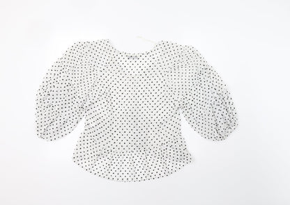 Stradivarius Womens White Polka Dot  Basic Blouse Size S