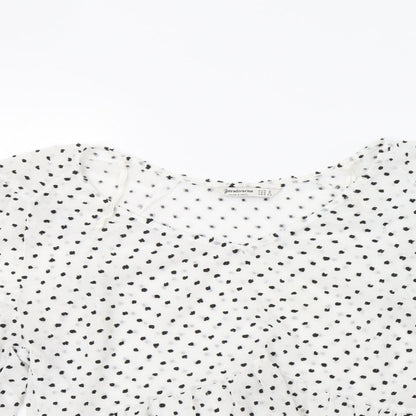 Stradivarius Womens White Polka Dot  Basic Blouse Size S