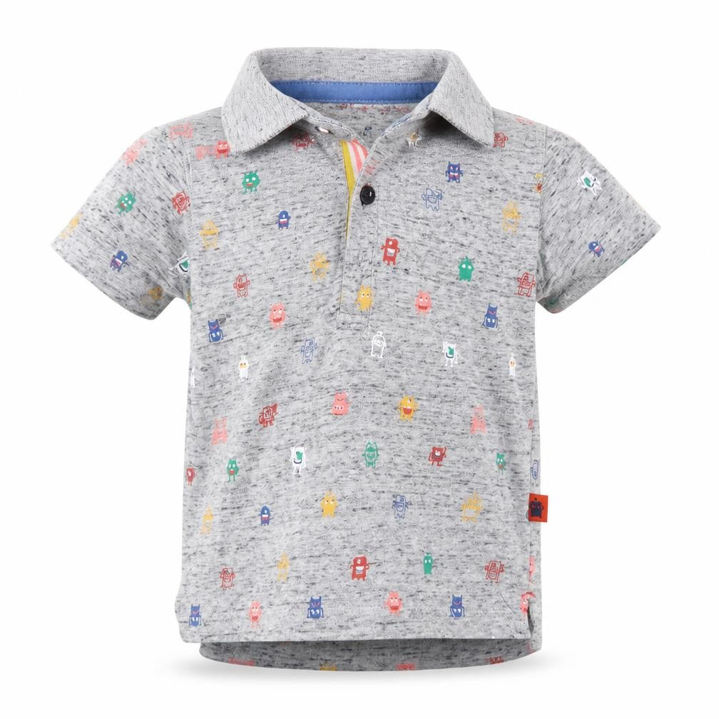 Primark Baby Grey   Basic Polo Size 9-12 Months  - Monster Print