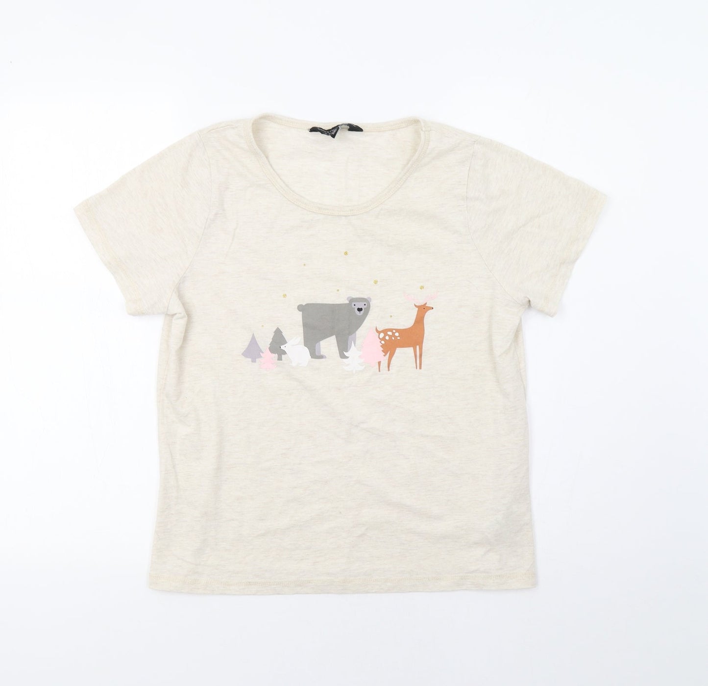 Dorothy Perkins Womens Beige   Basic T-Shirt Size M  - Forest Animals