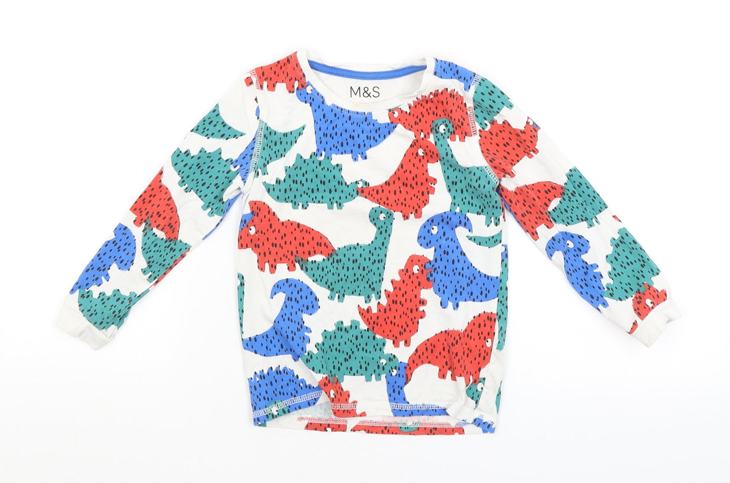 M&S Boys White Animal Print  Basic T-Shirt Size 3-4 Years  - DINOSAURS