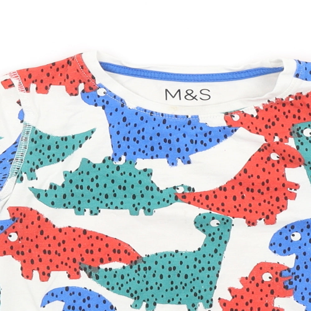 M&S Boys White Animal Print  Basic T-Shirt Size 3-4 Years  - DINOSAURS