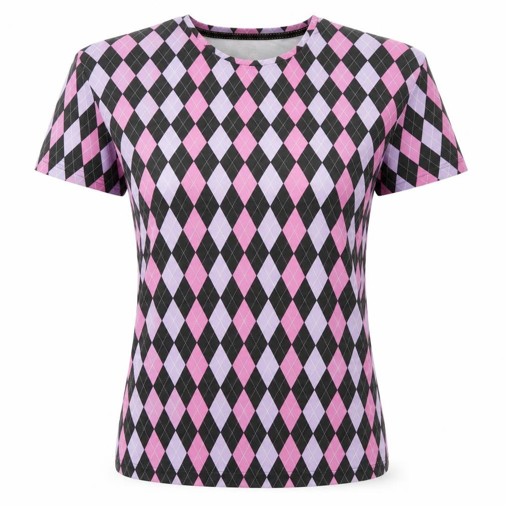 Urban Threads Womens Pink Argyle/Diamond  Basic T-Shirt Size 12