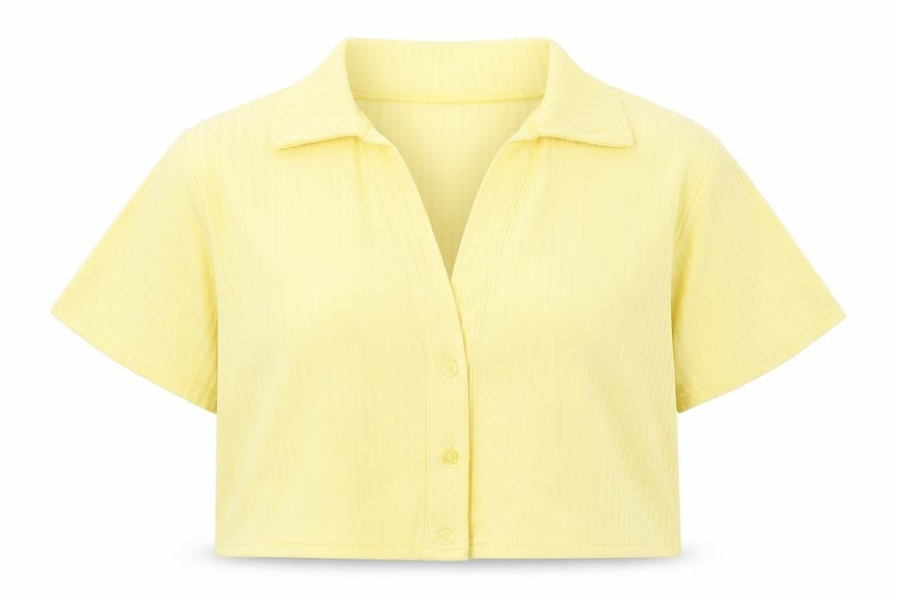 Boohoo Womens Yellow Striped  Basic Button-Up Size 16