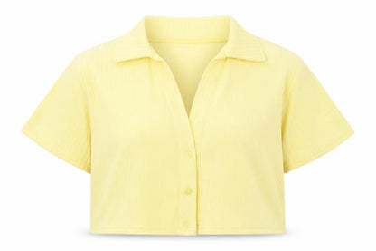 Boohoo Womens Yellow Striped  Basic Button-Up Size 16