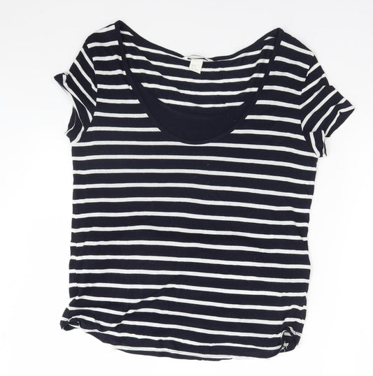 H&M Womens Blue Striped  Basic T-Shirt Size 10