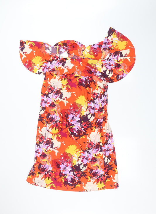 George Womens Orange Floral  Basic Blouse Size 12