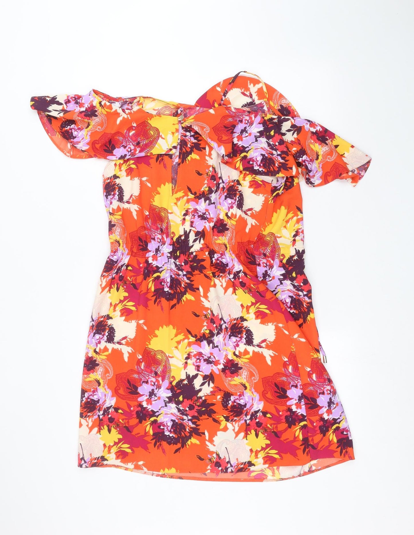George Womens Orange Floral  Basic Blouse Size 12