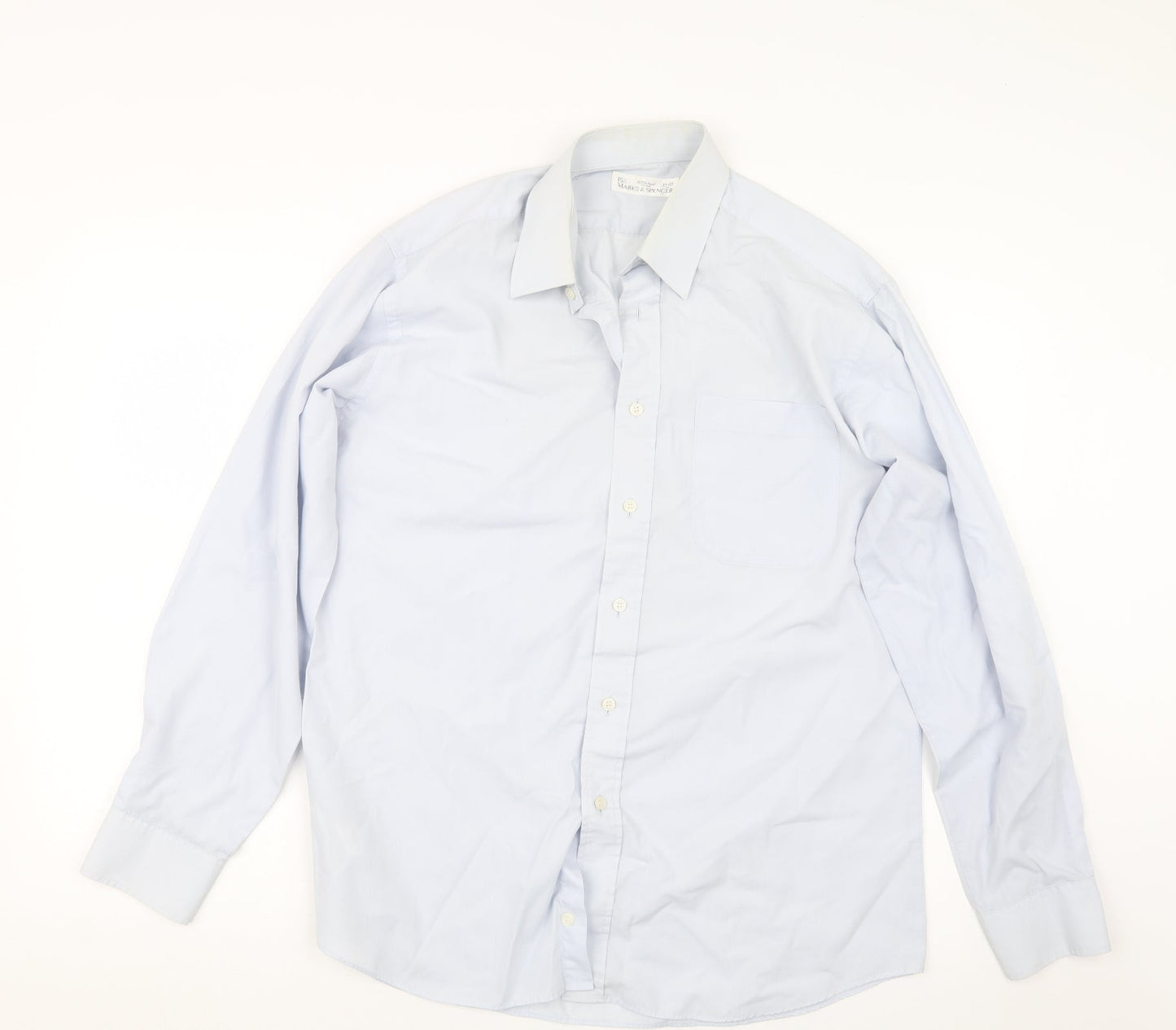 Marks and Spencer Mens Blue    Button-Up Size 15.5