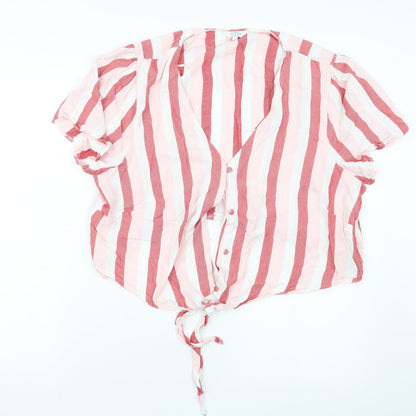 Preloved Debenhams Womens Pink Striped  Basic Button-Up Size 18 - Front
