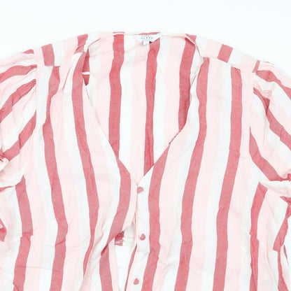 Preloved Debenhams Womens Pink Striped  Basic Button-Up Size 18 - Detail