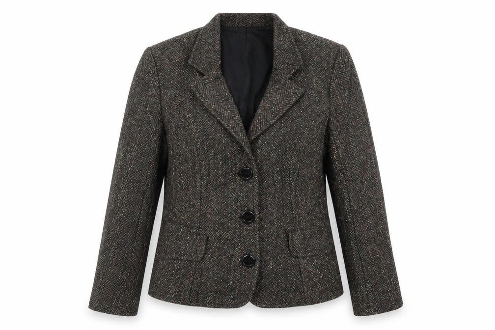 Adini Womens Brown Herringbone  Jacket Blazer Size L
