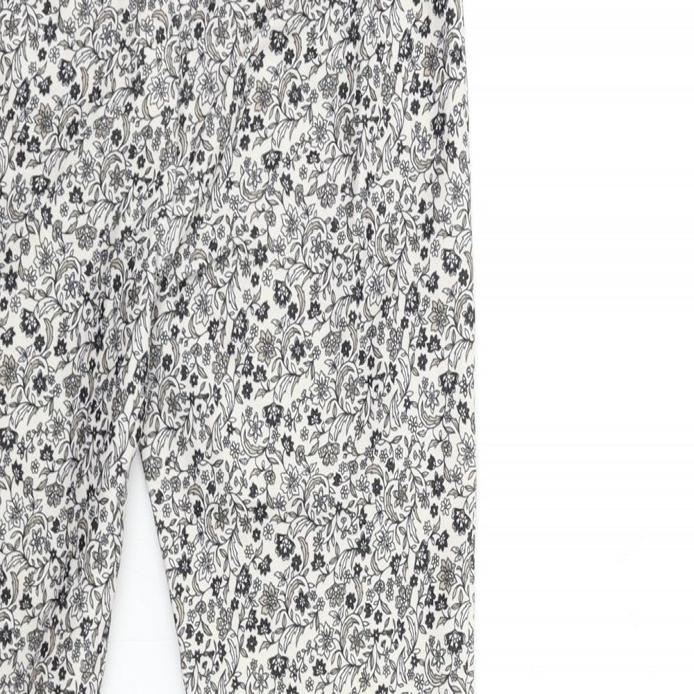 New Look Womens White Floral Denim Trousers  Size 10 L26 in