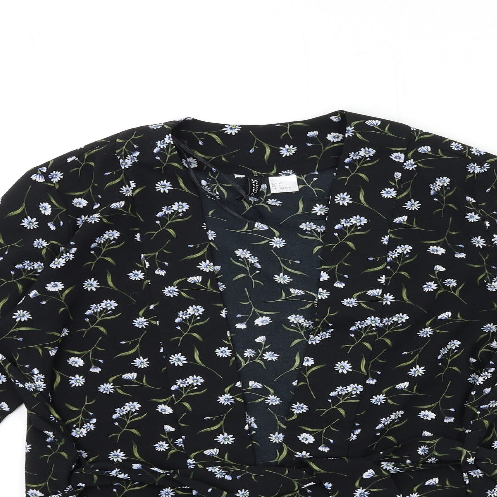 H&M Womens Black Floral  Cardigan Jumper Size XS