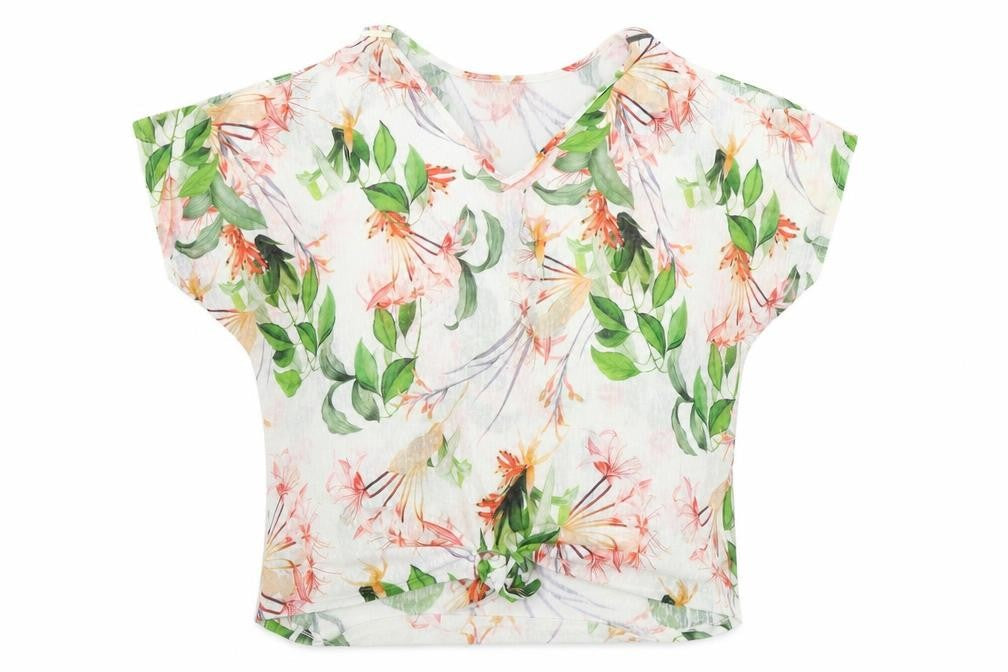 Preworn  Womens White Floral  Basic Blouse Size 14